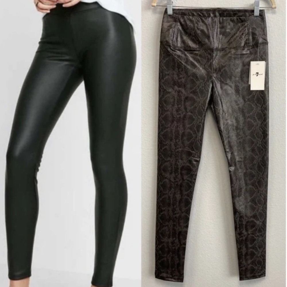 7 For All Mankind Snakeskin Print Faux Leather Leggings Size Small